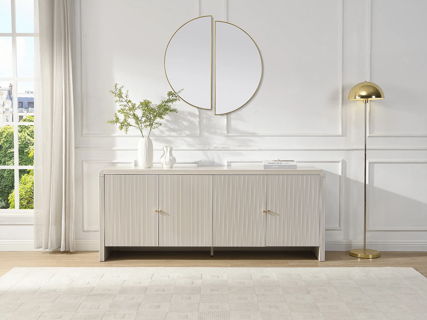 Buffet avec 4 portes en MDF - Beige et doré - MIRENALO