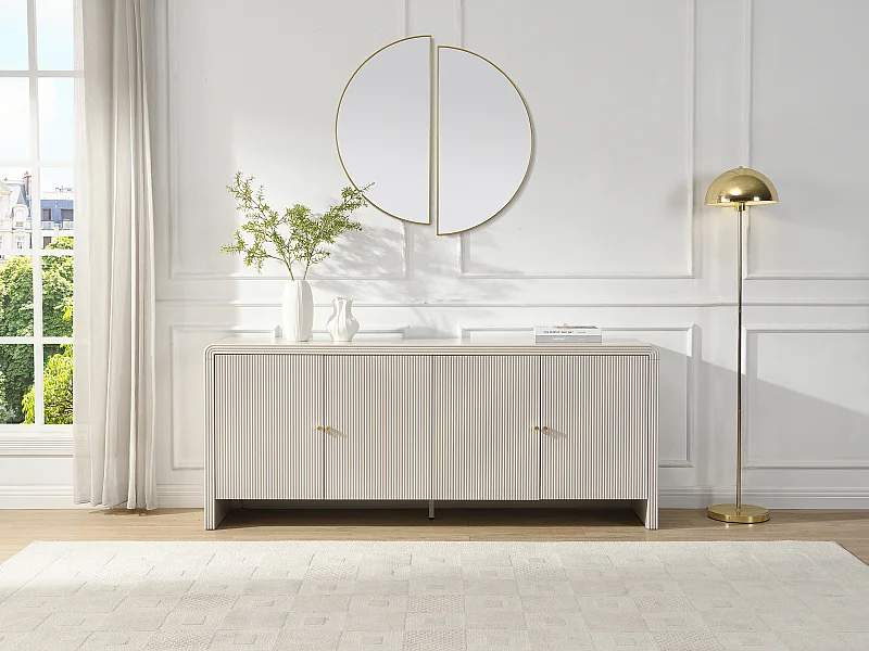Buffet avec 4 portes en MDF - Beige et doré - MIRENALO