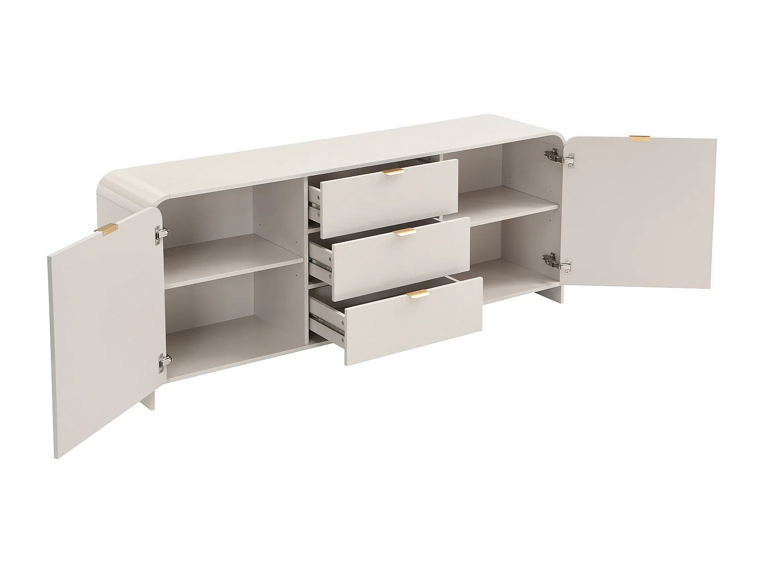 Buffet avec 2 portes et 3 tiroirs - Beige et doré - ORALINO