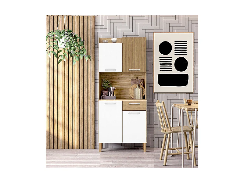 Armario Hogar Moderno con Patas - Multiusos - Roble y Blanco - 175x74x37cm - Buyqualia