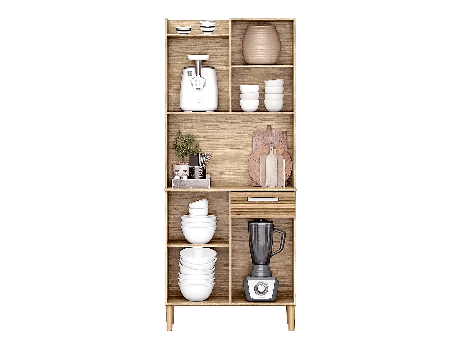 Buyqualia Armario Hogar Moderno con Patas - Multiusos - Roble y Blanco - 175x74x37cm
