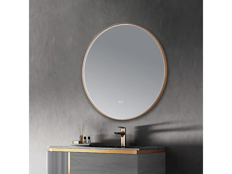 Miroir salle de bain LED rond 60cm cuivré avec anti buée- LuxuryBain