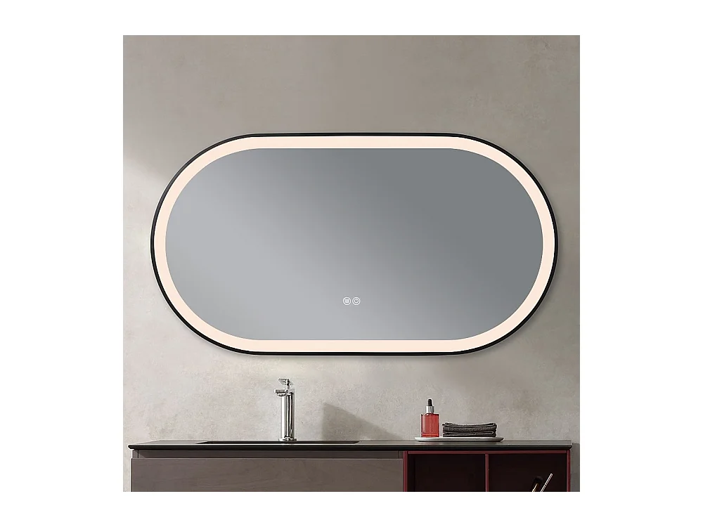 Miroir salle de bain LED ovale 120x60cm anti buée avec cadre en aluminium noir- LuxuryBain