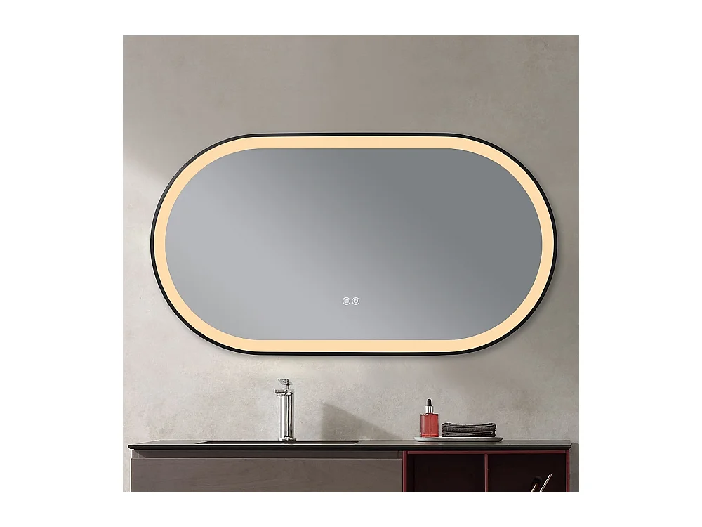 Miroir salle de bain LED ovale 120x60cm anti buée avec cadre en aluminium noir- LuxuryBain