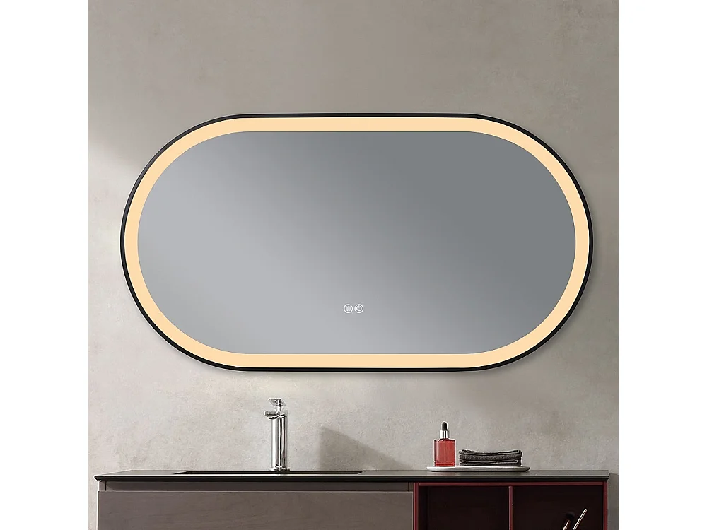 Miroir salle de bain LED ovale 120x60cm anti buée avec cadre en aluminium noir- LuxuryBain