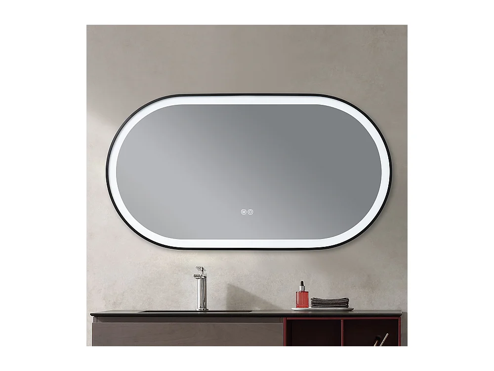 Miroir salle de bain LED ovale 110x60cm anti buée avec cadre en aluminium noir- LuxuryBain