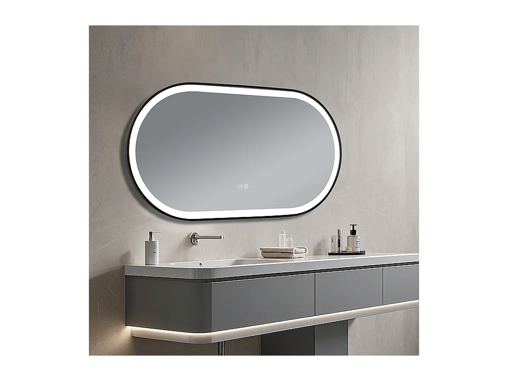 Miroir salle de bain LED ovale 110x60cm anti buée avec cadre en aluminium noir- LuxuryBain