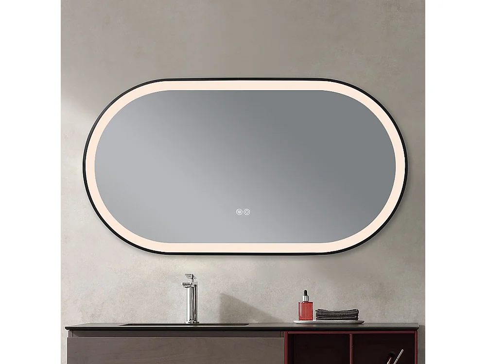 Miroir salle de bain LED ovale 110x60cm anti buée avec cadre en aluminium noir- LuxuryBain