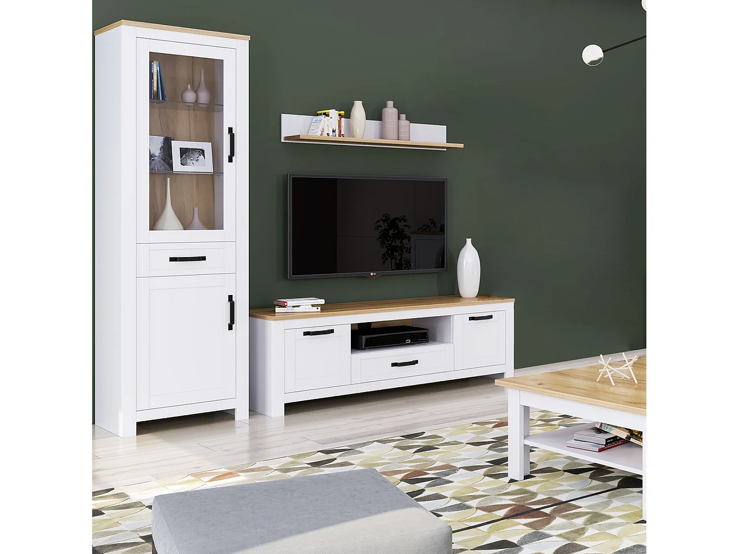 Highboard Skab, Home, 64x199,5x41 cm, Hvid, Brun