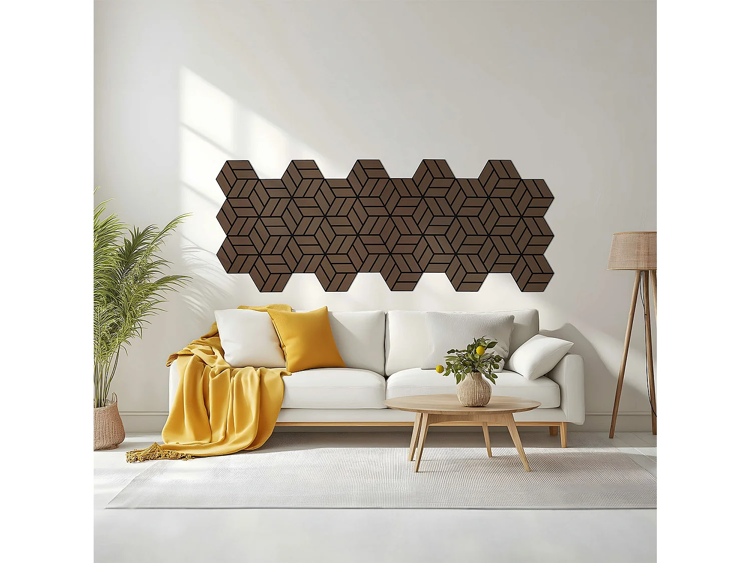 Panneaux Acoustiques 30x26 cm Marron Hexagone en Nid d'Abeille