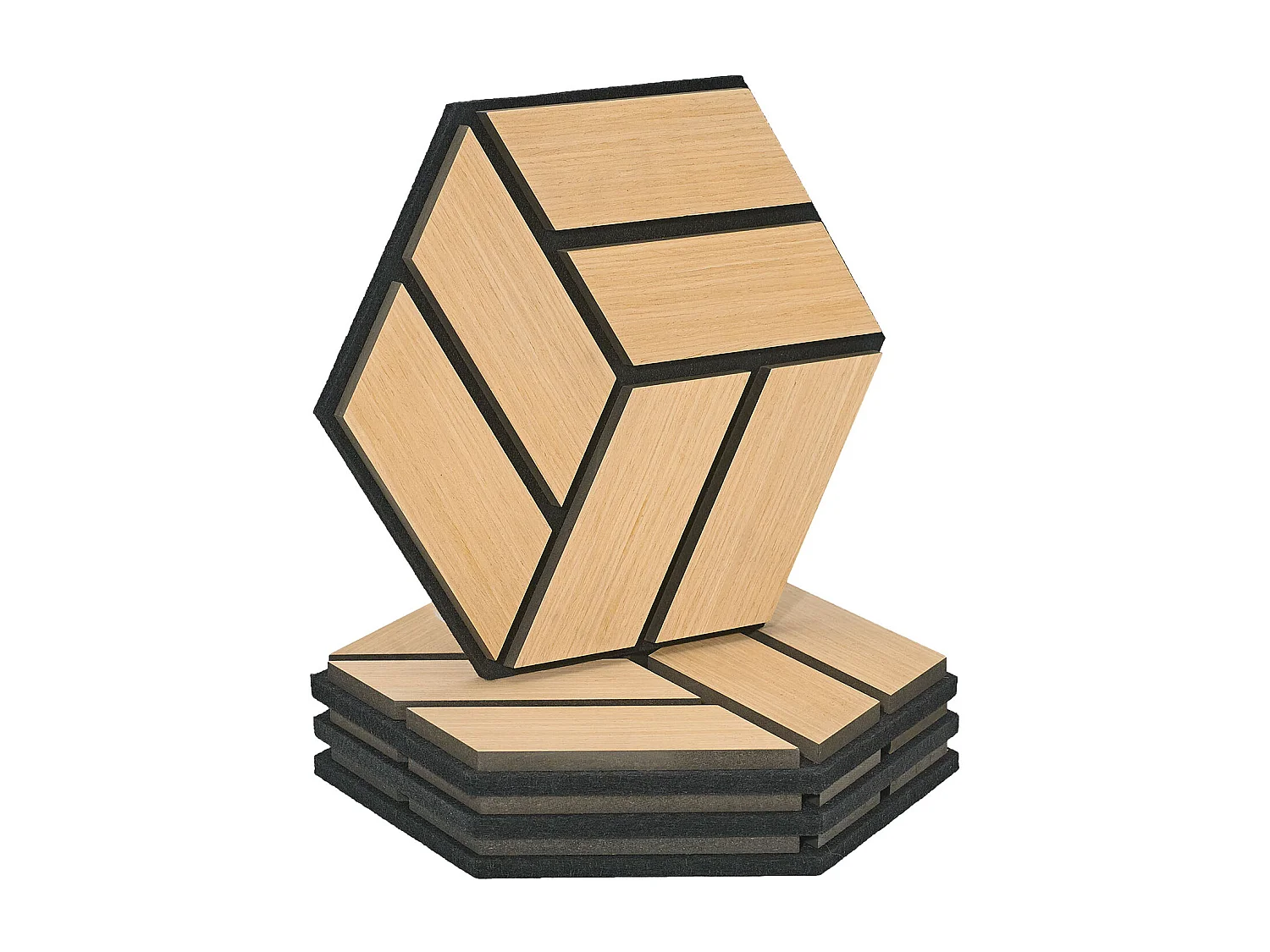 Akustikpaneele 30x26 cm Eiche Hexagon Waben 4-teiliges Set 3D