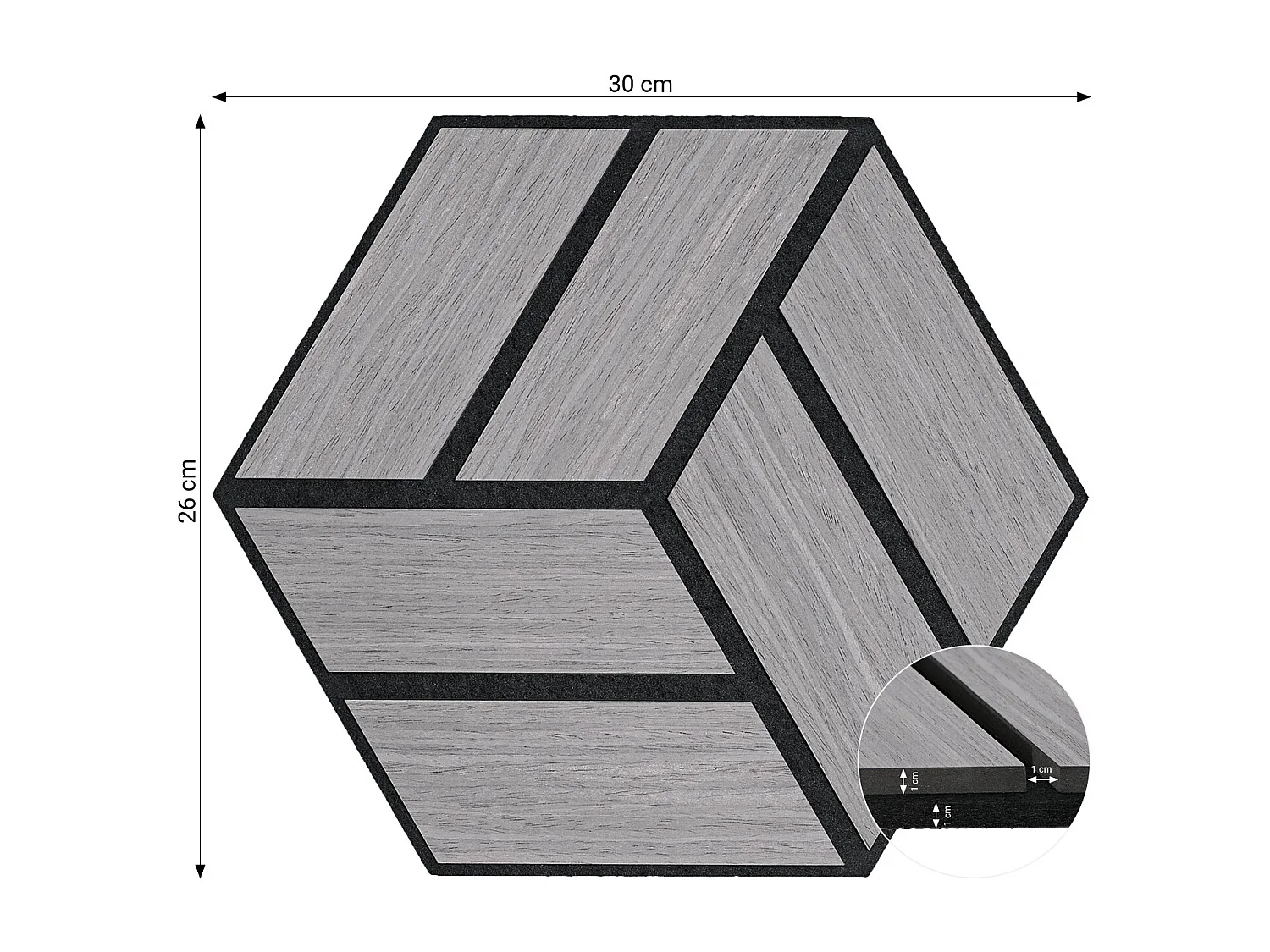 Akustikpaneele 30x26 cm Grau Sechseck Wabendesign