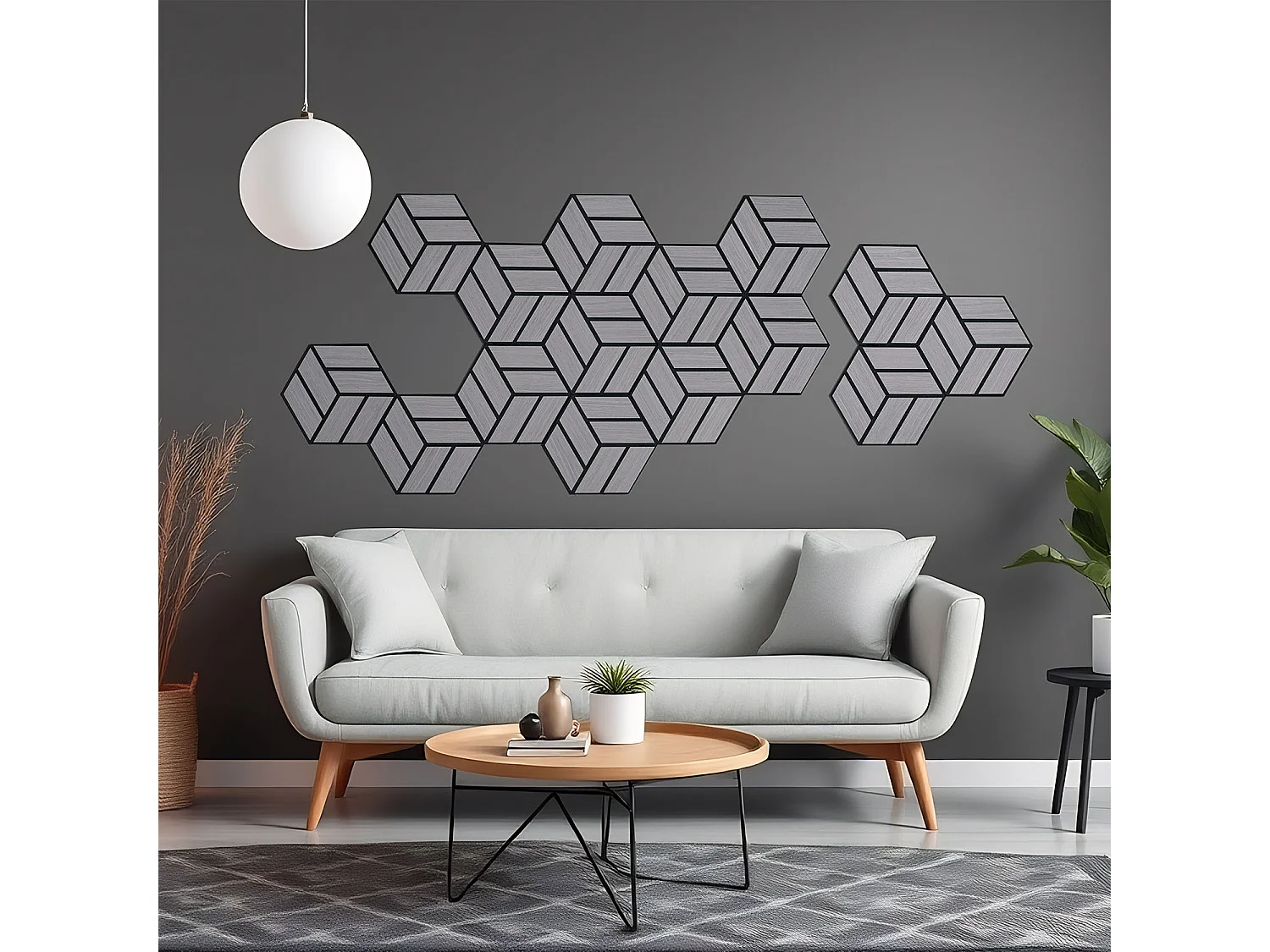Panneaux Acoustiques 30x26 cm Gris Hexagone Nid d'abeille