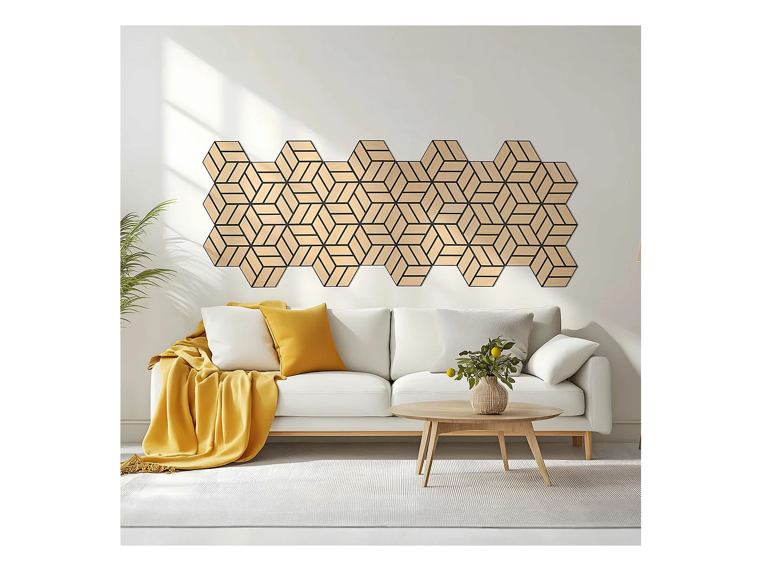 Painéis Acústicos 30x26 cm Carvalho Natural Hexágono Colmeia