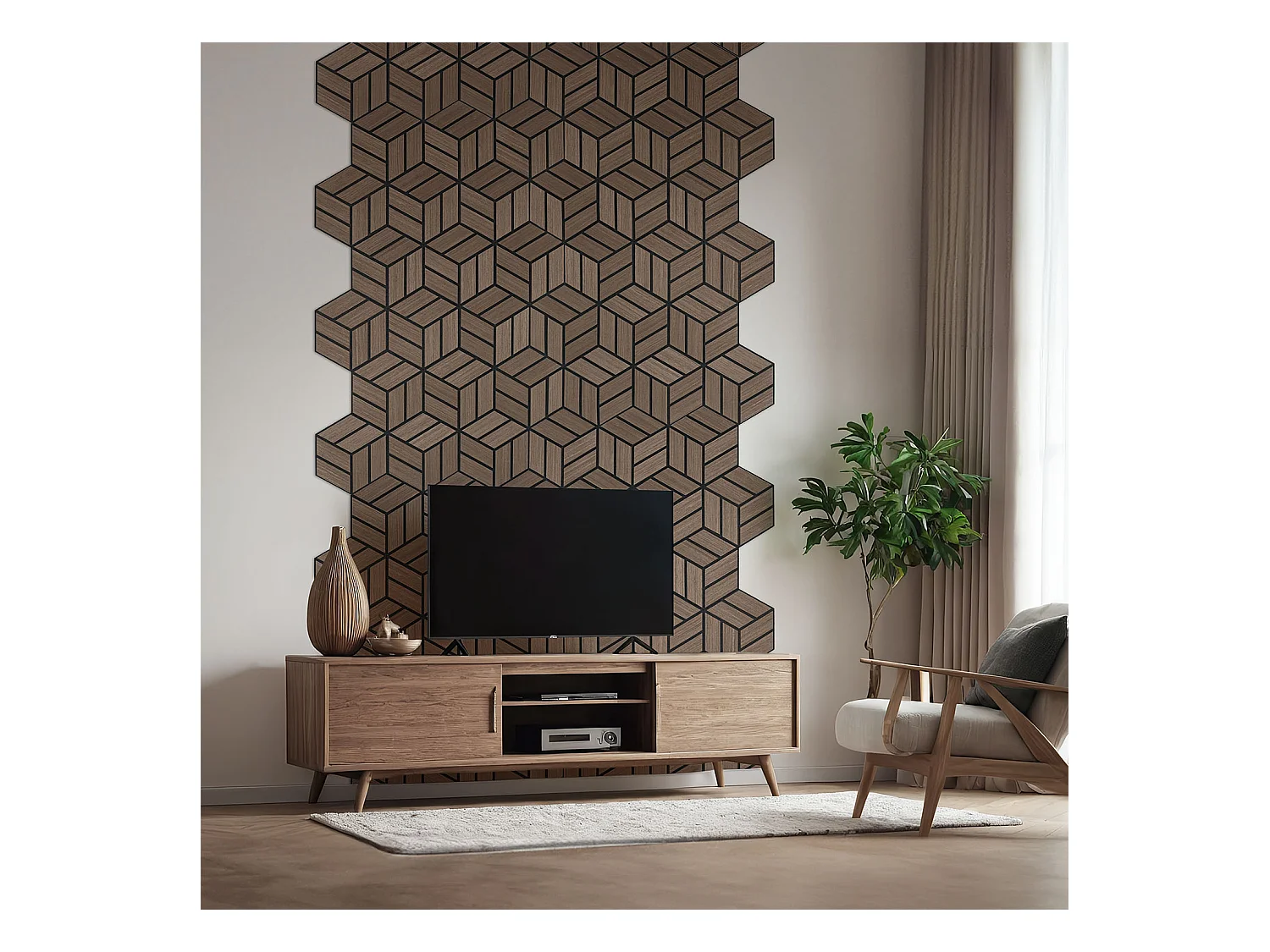 Akoestische panelen 30x26 cm Bruin Hexagon Honingraat