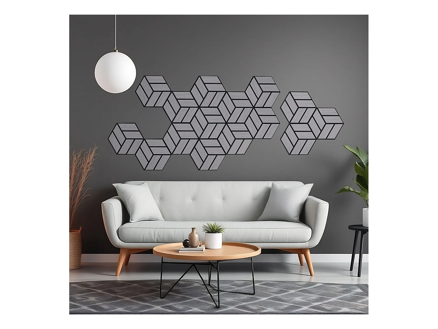 Painéis Acústicos 30x26 cm Cinza Hexágono Colmeia