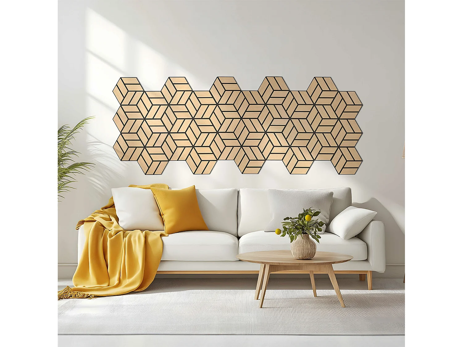 Panneaux Acoustiques 30x26 cm Chêne Hexagone Nid d'abeille Ensemble de 10 pièces 3D