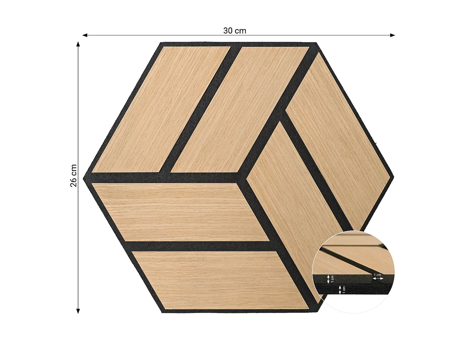 Panneaux Acoustiques 30x26 cm Chêne Hexagone Nid d'abeille Ensemble de 10 pièces 3D