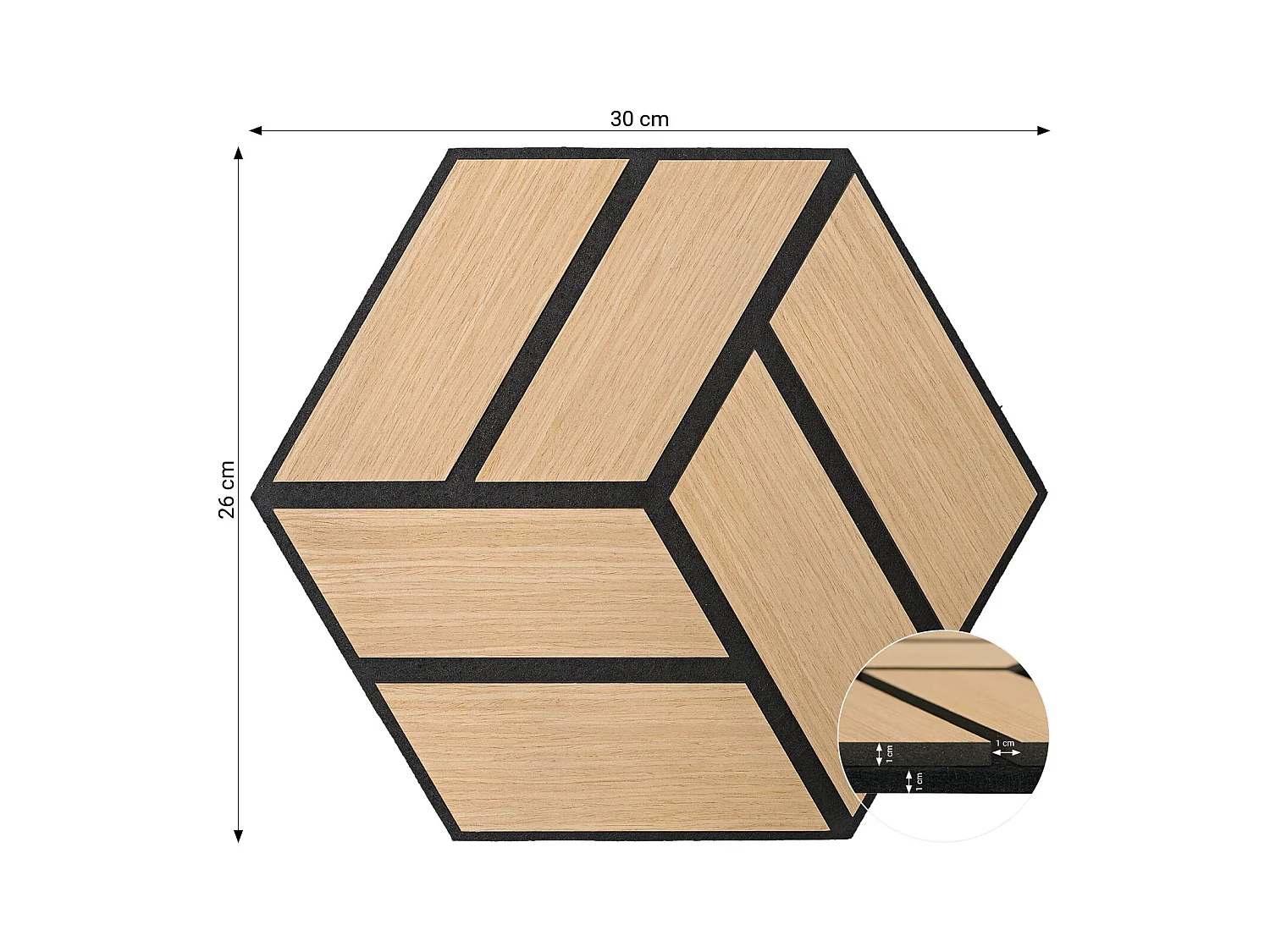 Akustikpaneele 30x26 cm Eiche Hexagon Wabenstruktur