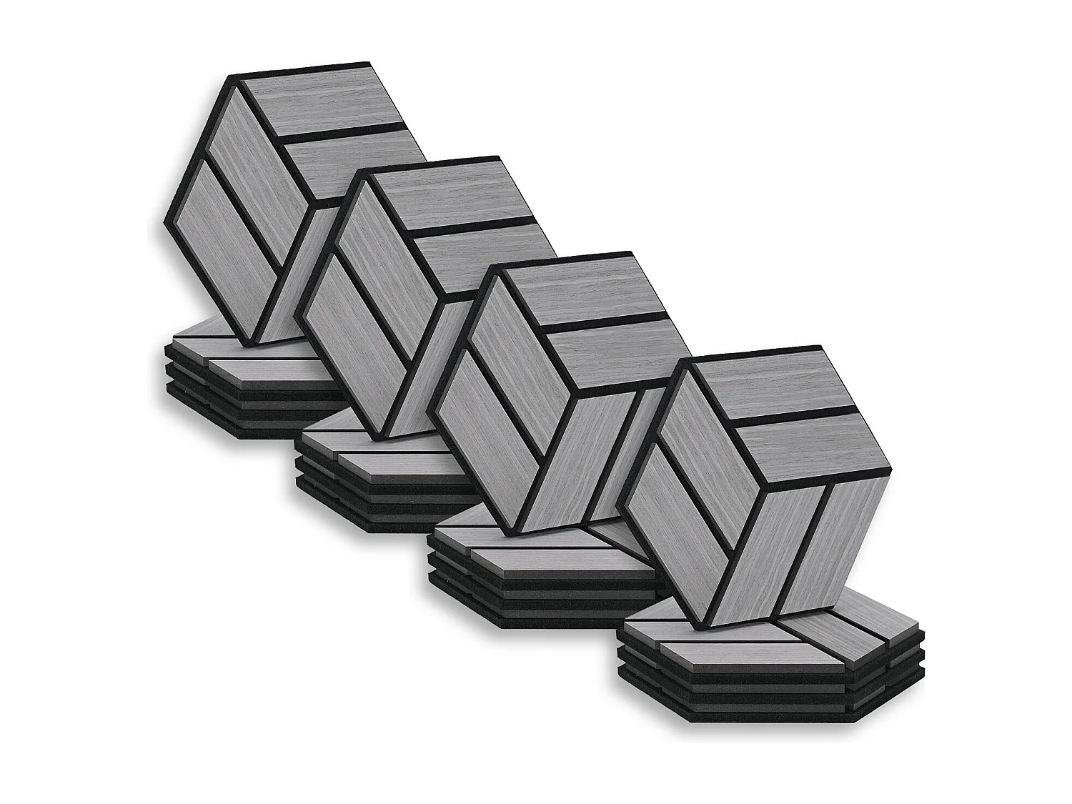 Akustik-Wandpaneele 30x26 cm Grau Sechseck Waben 16-teiliges Set 3D