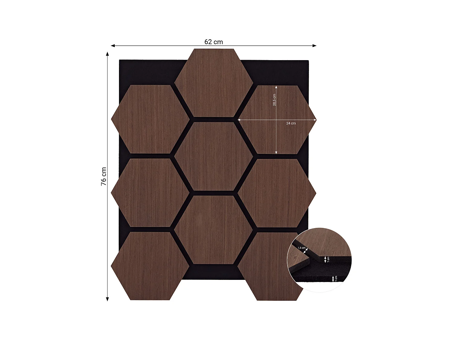 Panneaux Muraux 62x76 cm Marron Hexagone