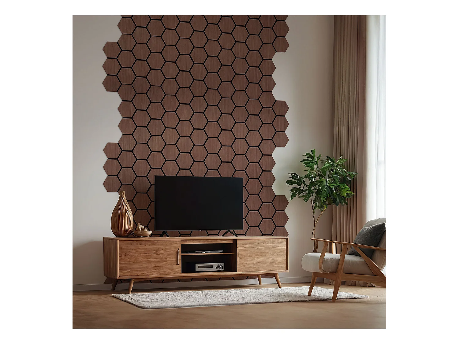 Panneaux Muraux 62x76 cm Marron Hexagone