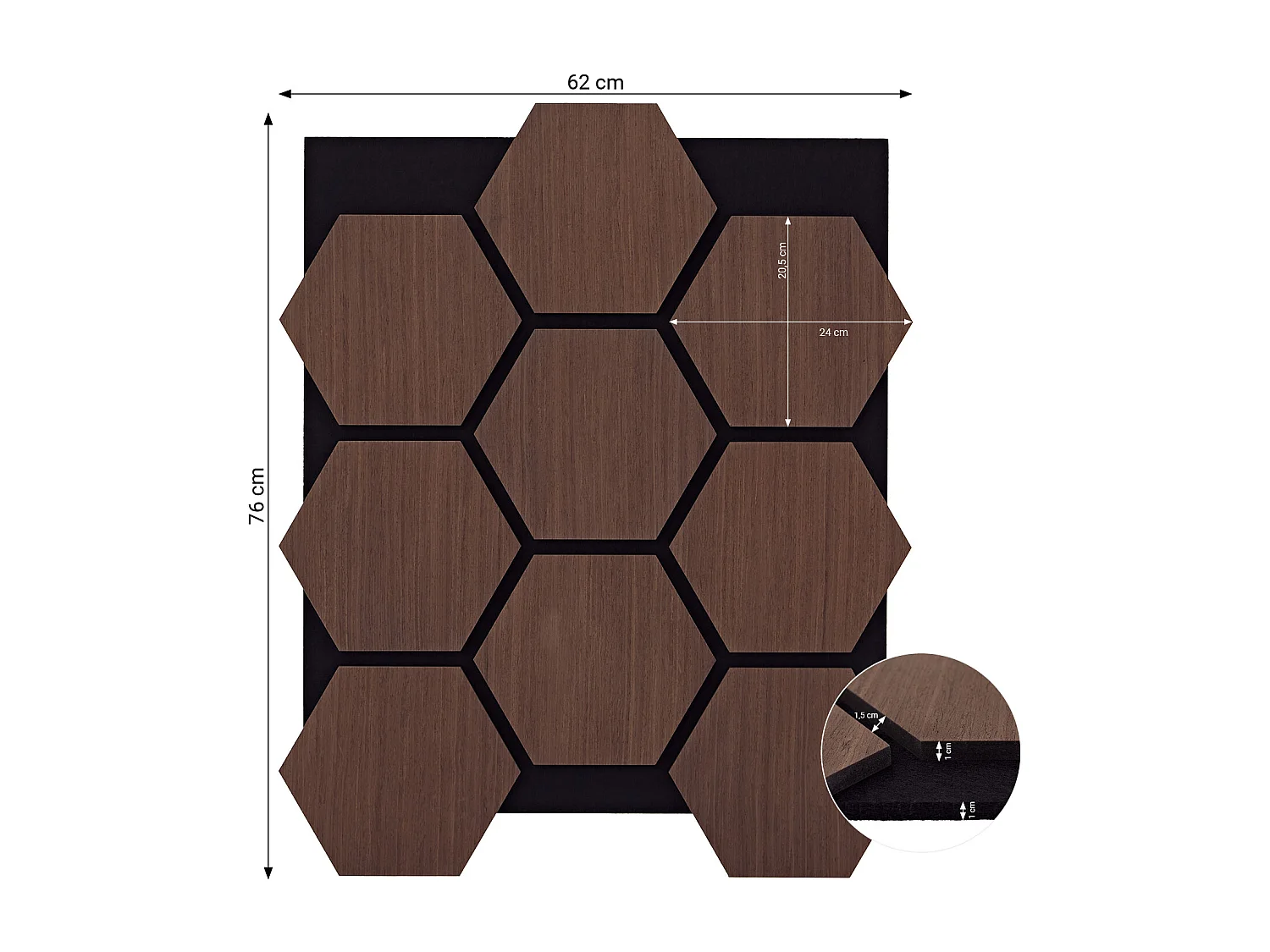 Wandpaneele 62x76 cm Braun Sechseck