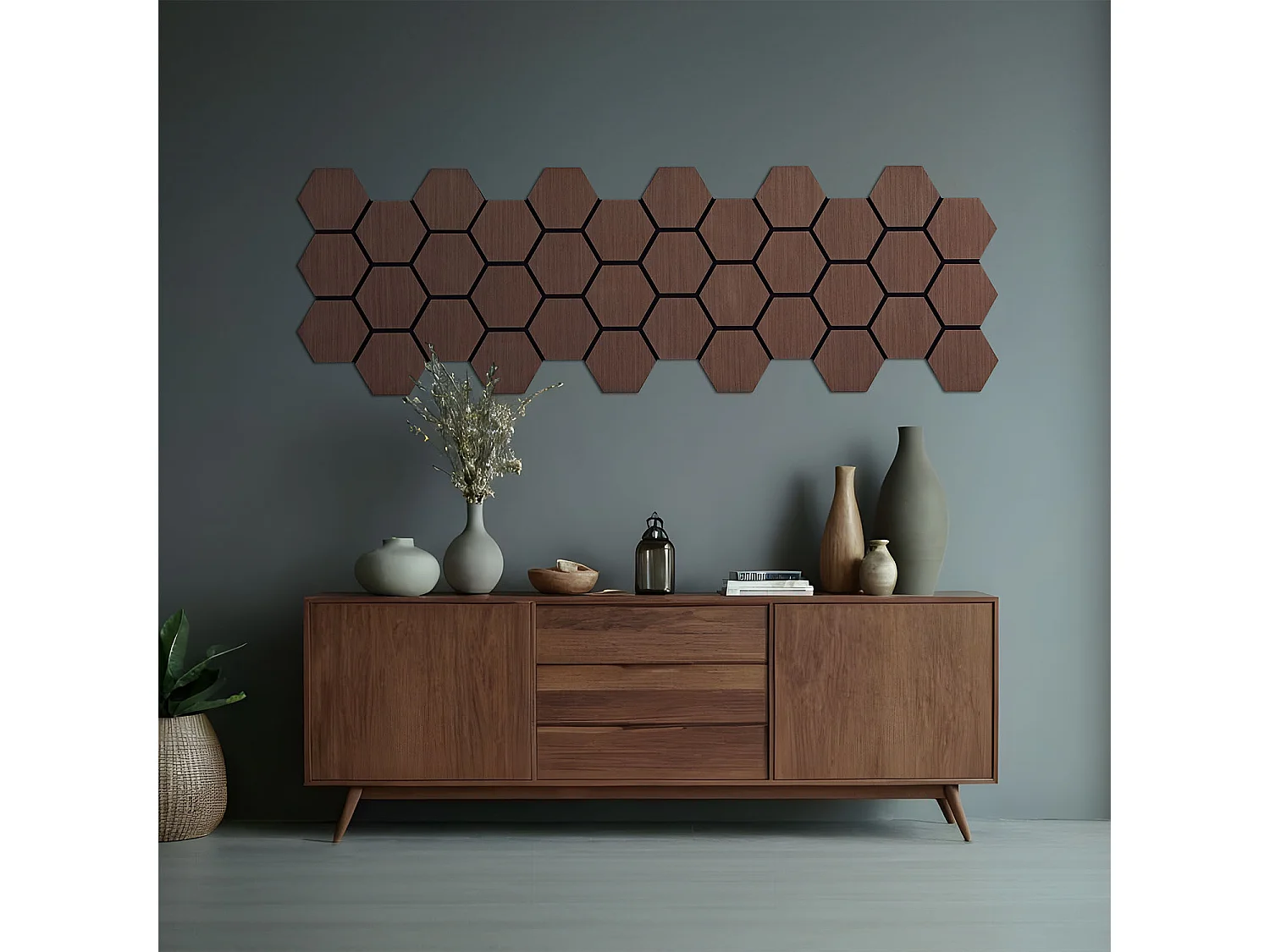 Panneaux Muraux 62x76 cm Marron Hexagone