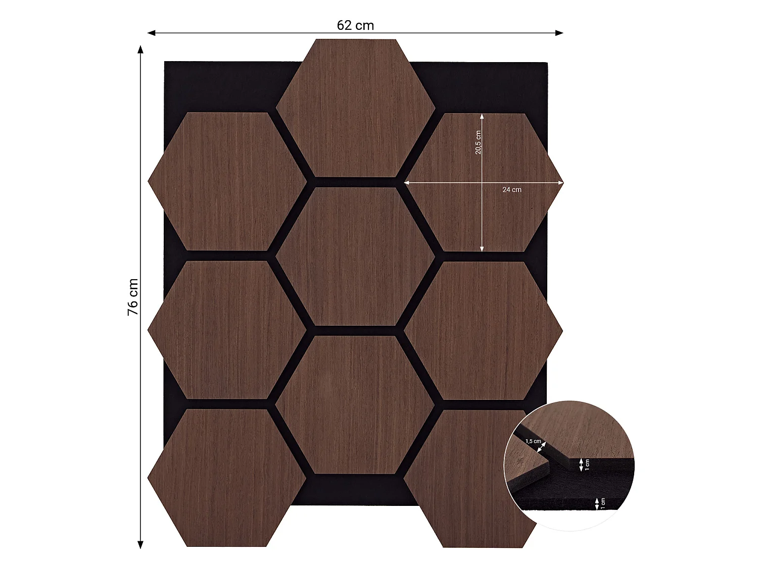 Panneaux Muraux 62x76 cm Marron Hexagone