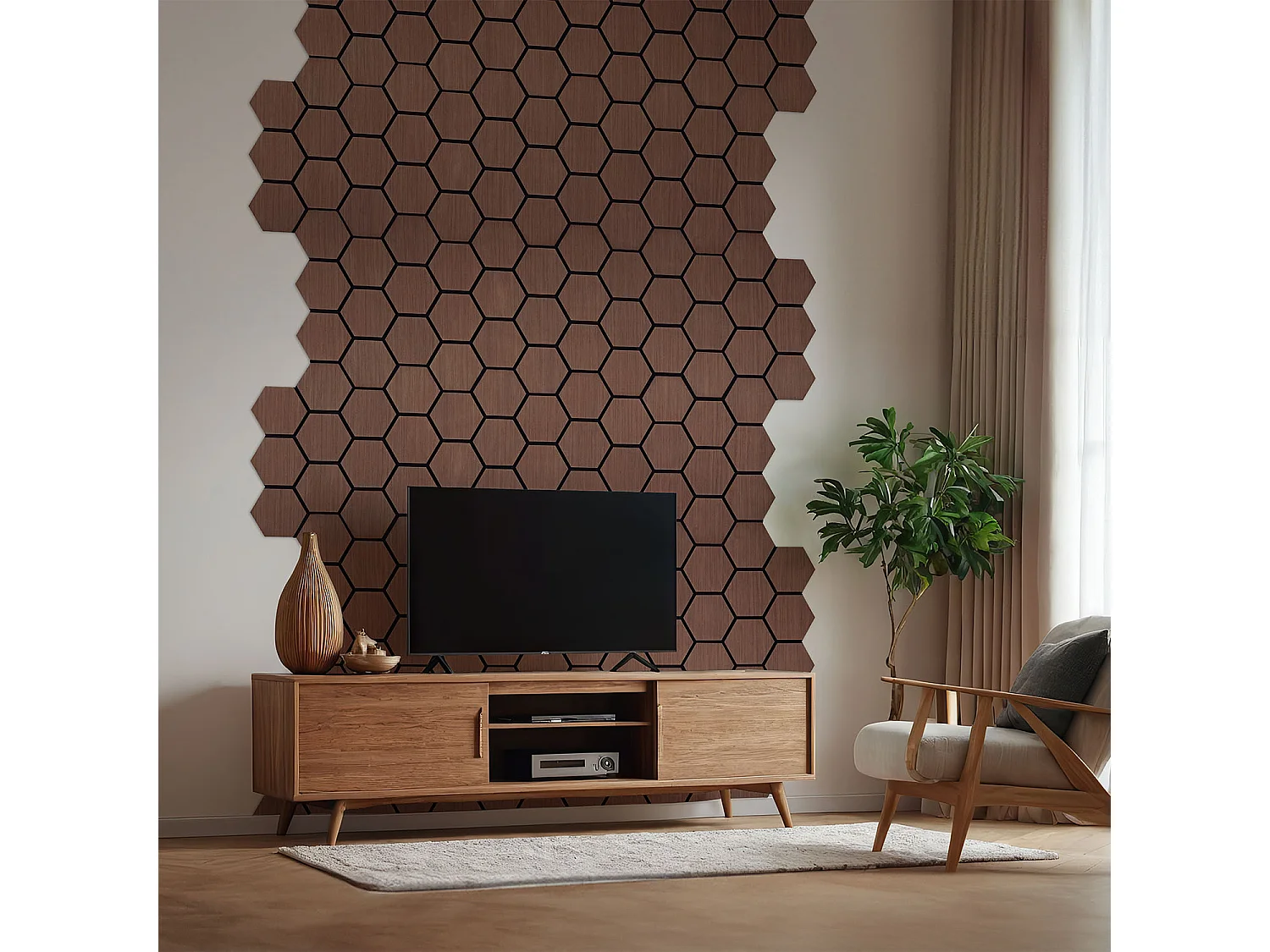 Panneaux Muraux 62x76 cm Marron Hexagone