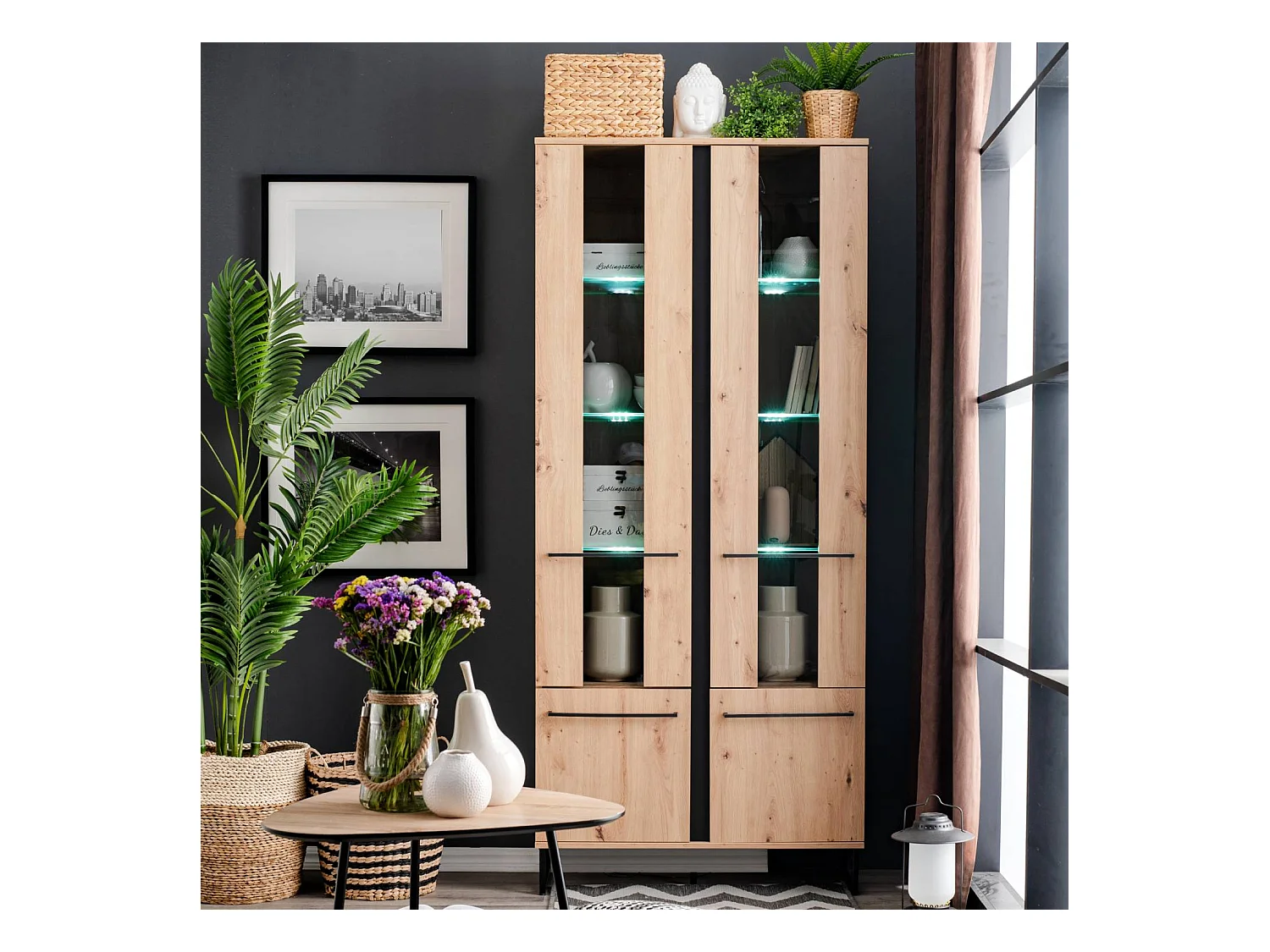 Witryna 84,5x193x35 cm Naturalna Czarna