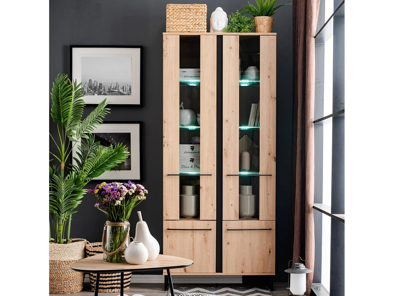 Witryna 84,5x193x35 cm Naturalna Czarna