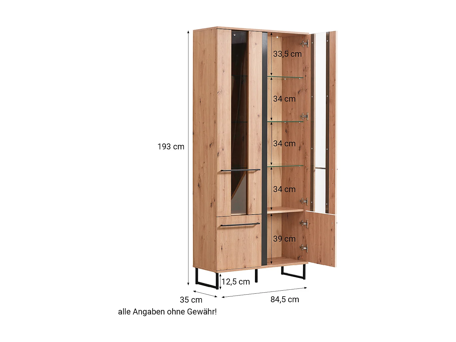 Witryna 84,5x193x35 cm Naturalna Czarna