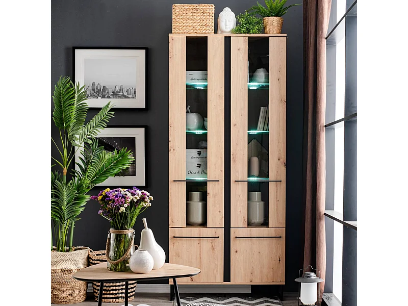 Vitrinekast 84,5x193x35 cm Natuurlijk Zwart