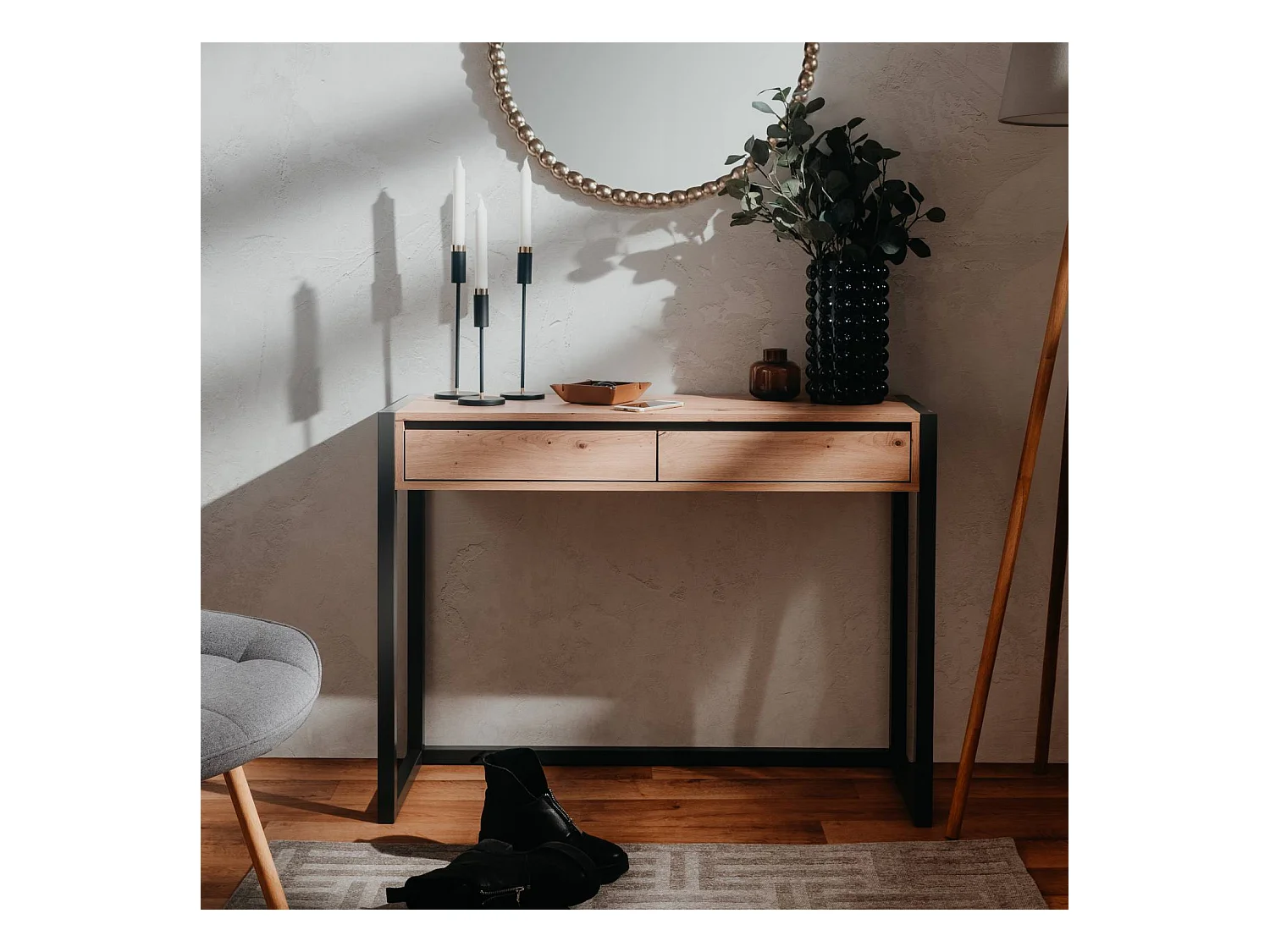 Konsolowy stolik 100x75x35 cm naturalny antracyt