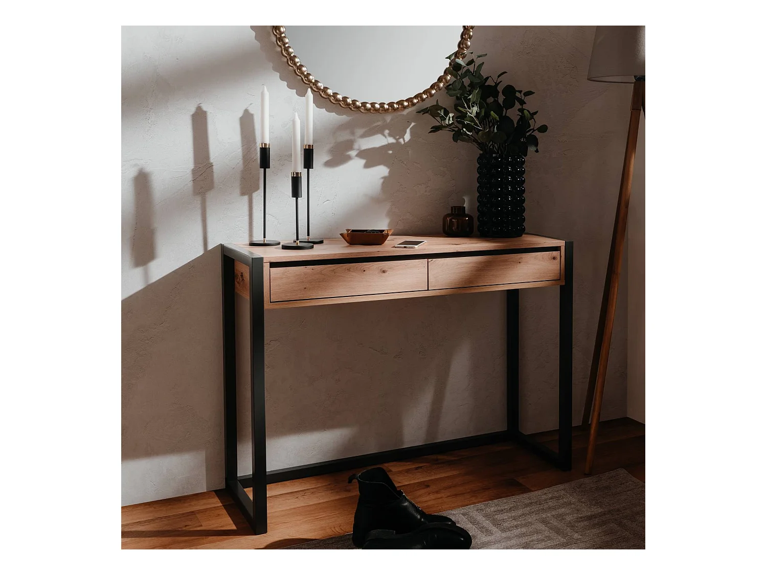 Konsolowy stolik 100x75x35 cm naturalny antracyt