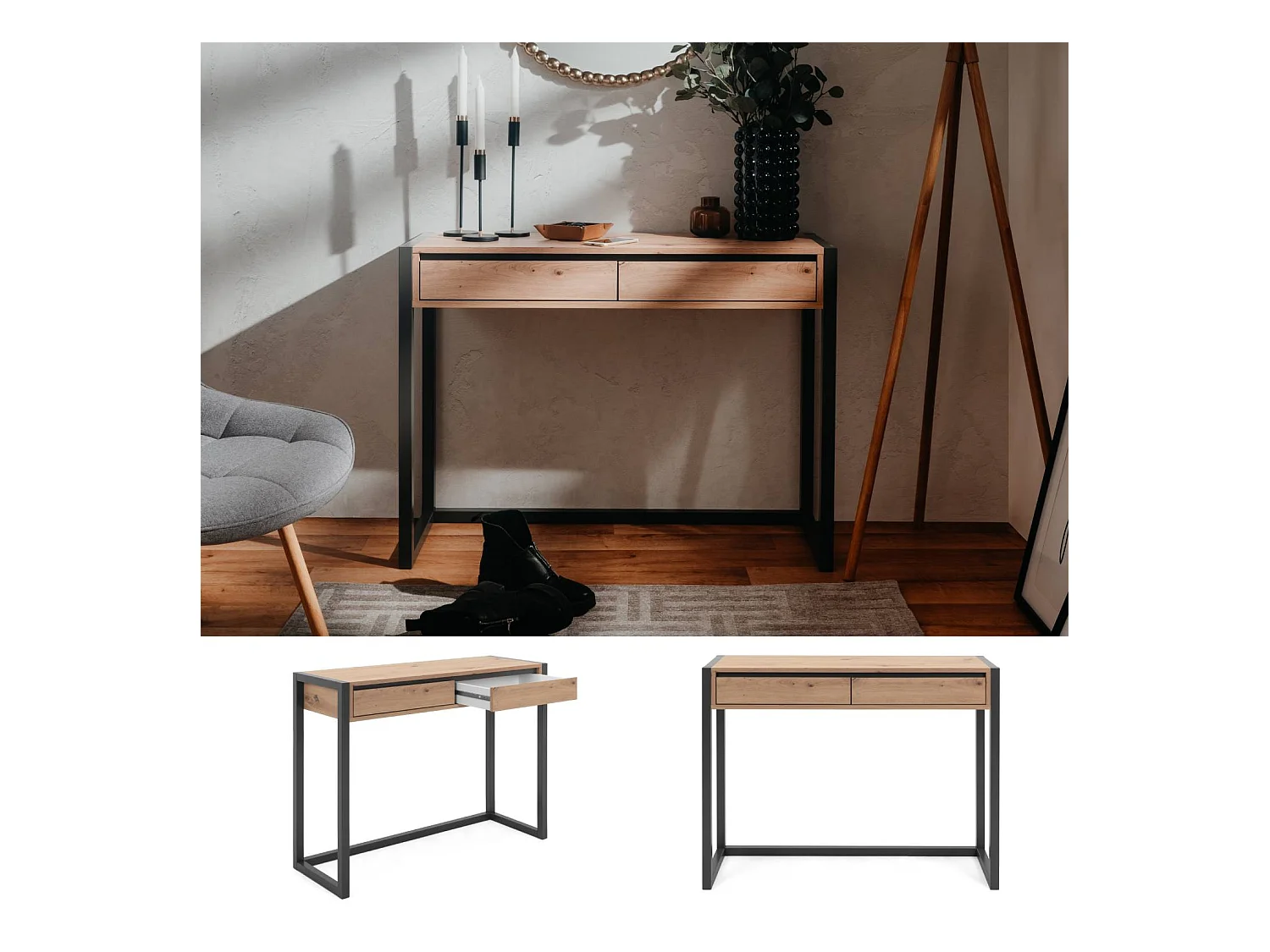 Konsolowy stolik 100x75x35 cm naturalny antracyt