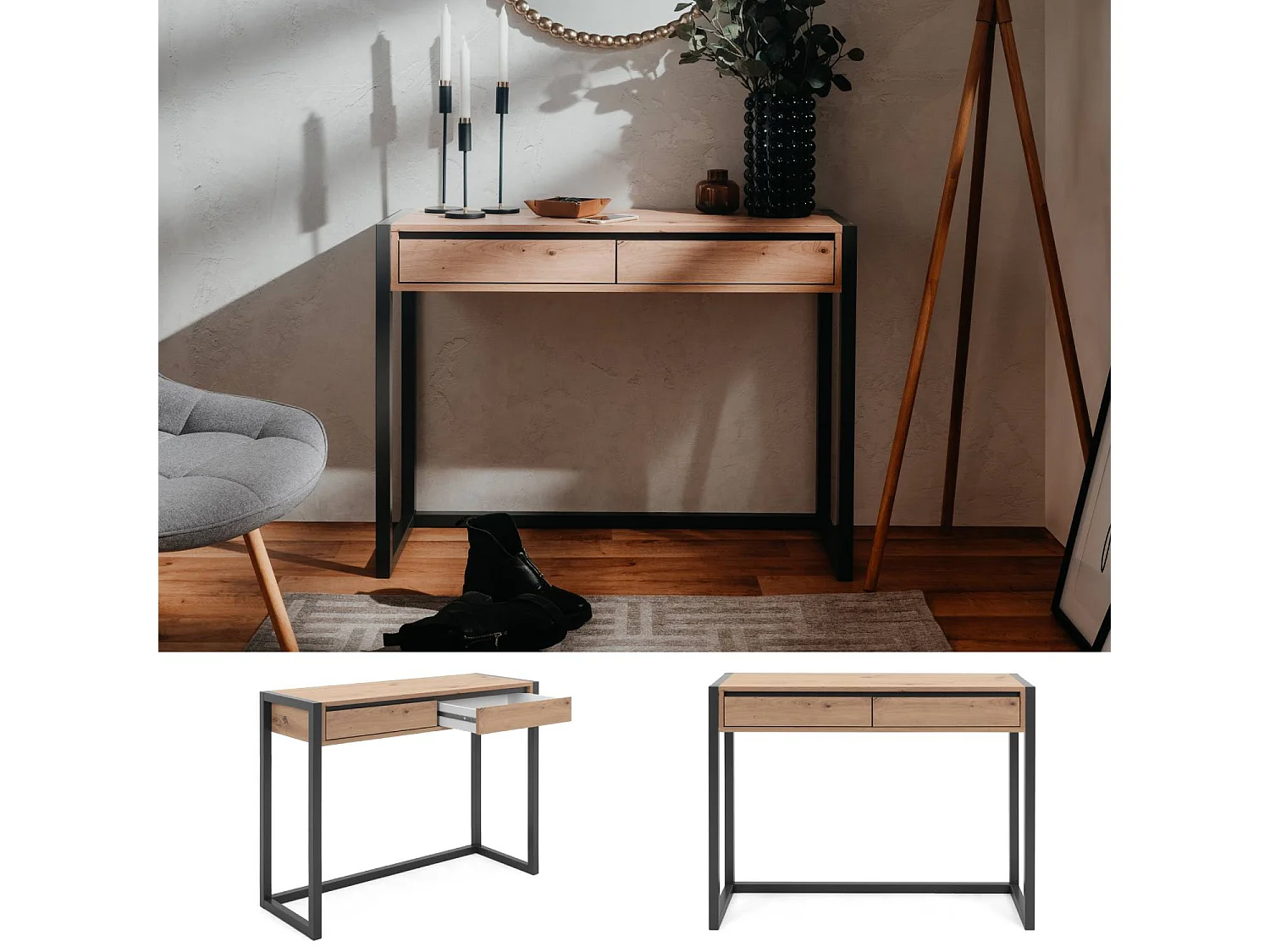 Consoletafel 100x75x35 cm natuurlijk antraciet