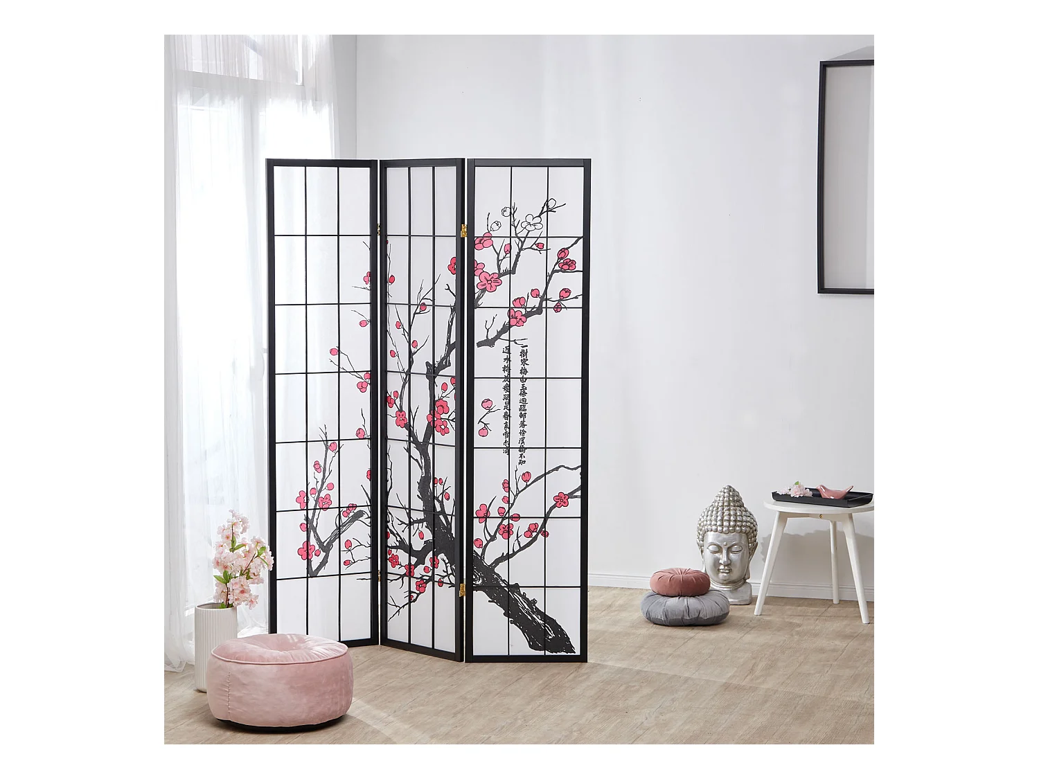 Paravent 179x132x2 cm noir Shoji