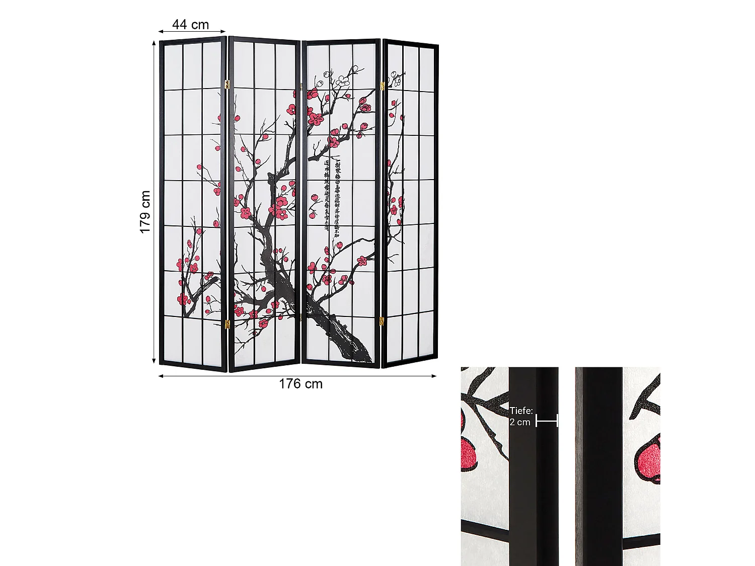 Raumteiler 176x2x179 cm schwarz Shoji