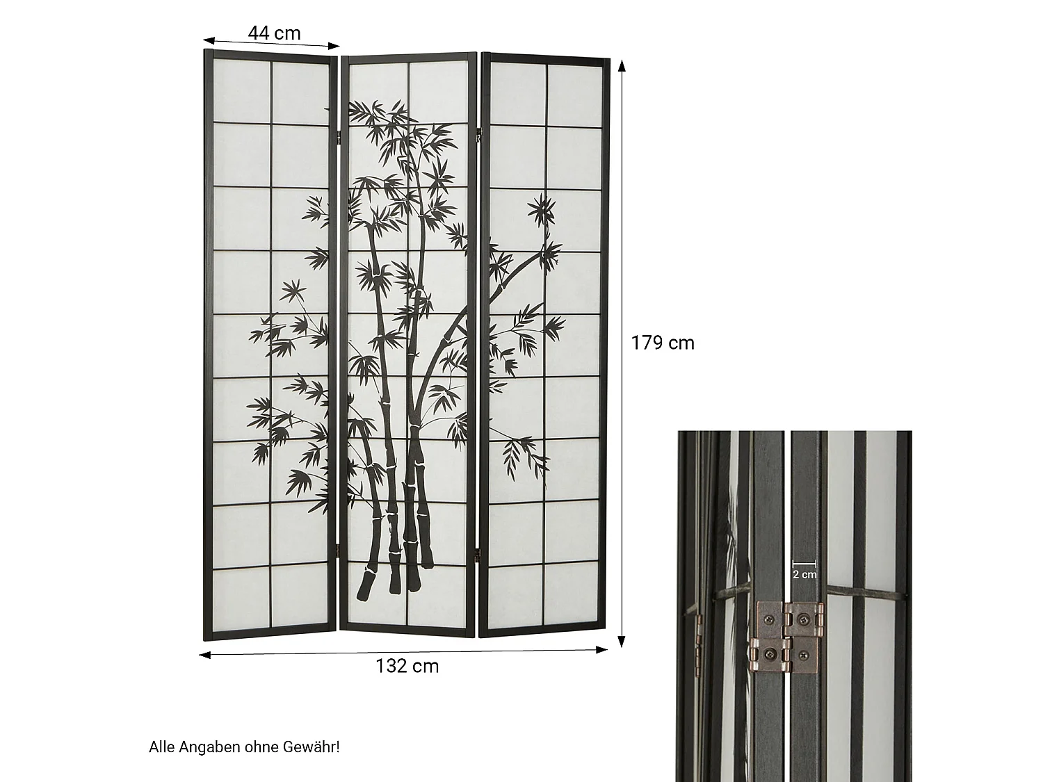 Separador de ambientes 132x2x179 cm negro Shoji