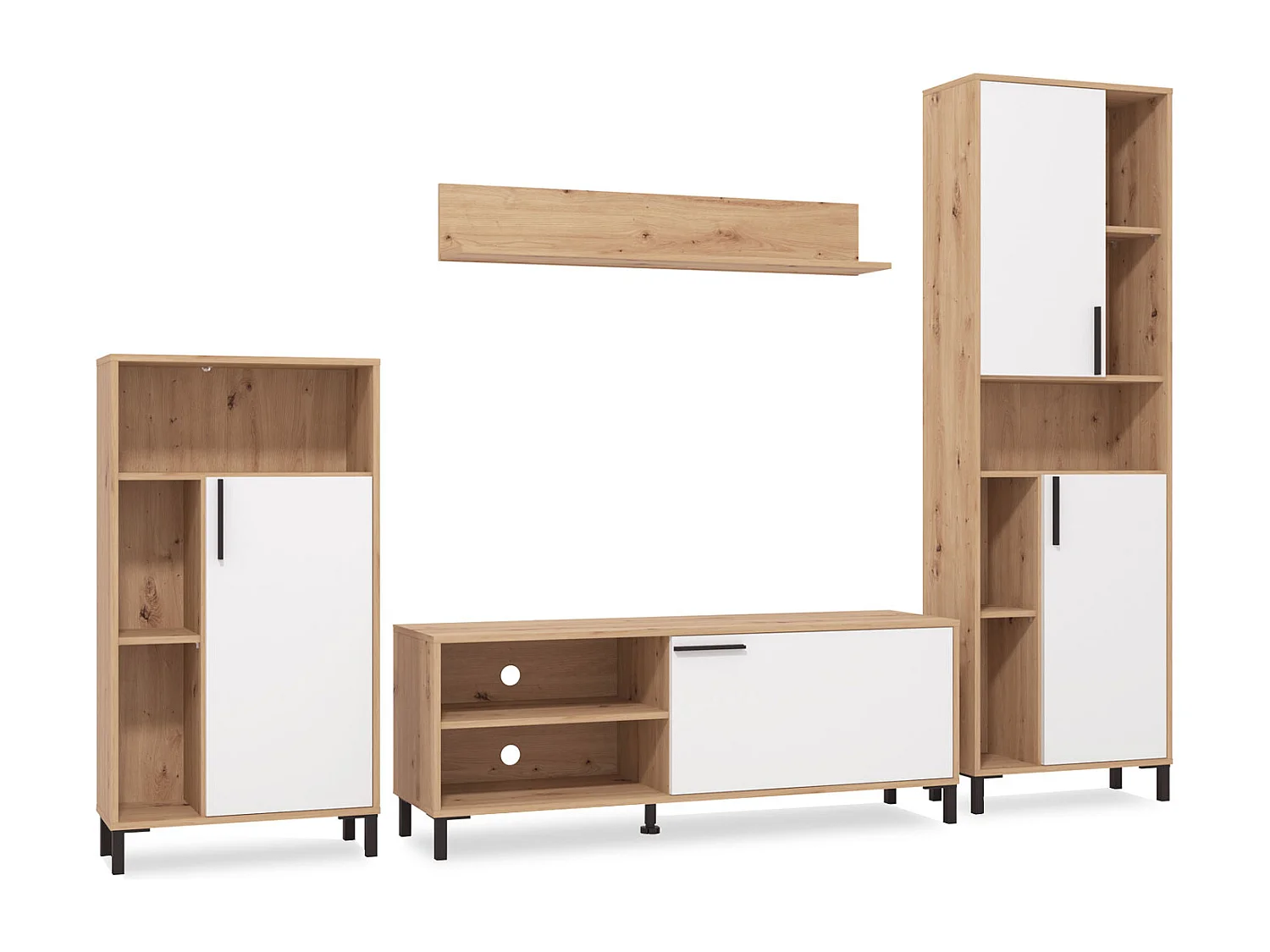 Meuble de séjour 61x192,5x28 cm naturel blanc Meuble de séjour moderne 4 parties armoire murale bois chêne blanc meuble TV avec rangement centre de divertissement