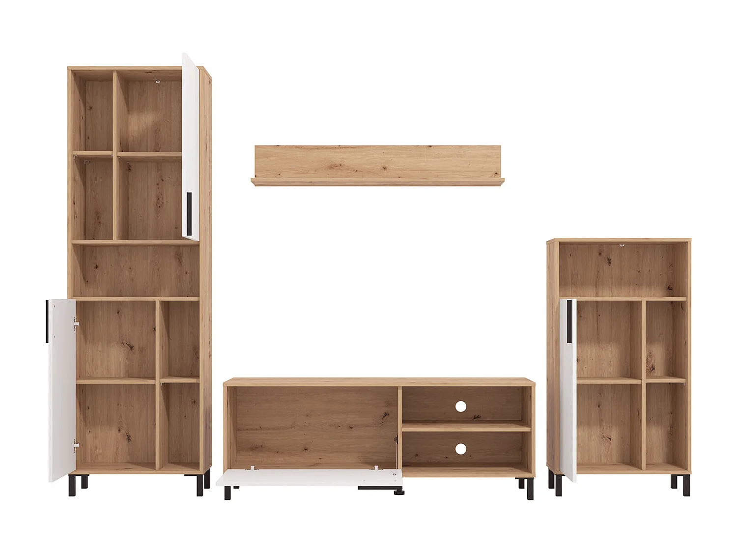 Meuble de séjour 61x192,5x28 cm naturel blanc Meuble de séjour moderne 4 parties armoire murale bois chêne blanc meuble TV avec rangement centre de divertissement