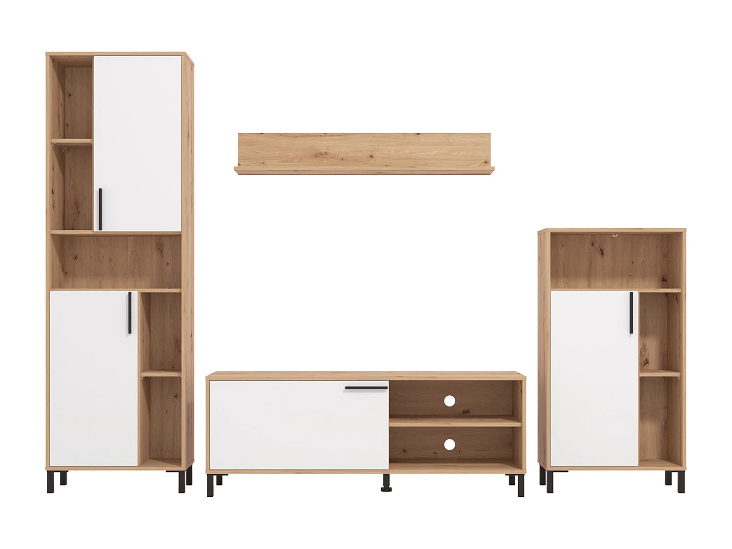 Meuble de séjour 61x192,5x28 cm naturel blanc Meuble de séjour moderne 4 parties armoire murale bois chêne blanc meuble TV avec rangement centre de divertissement