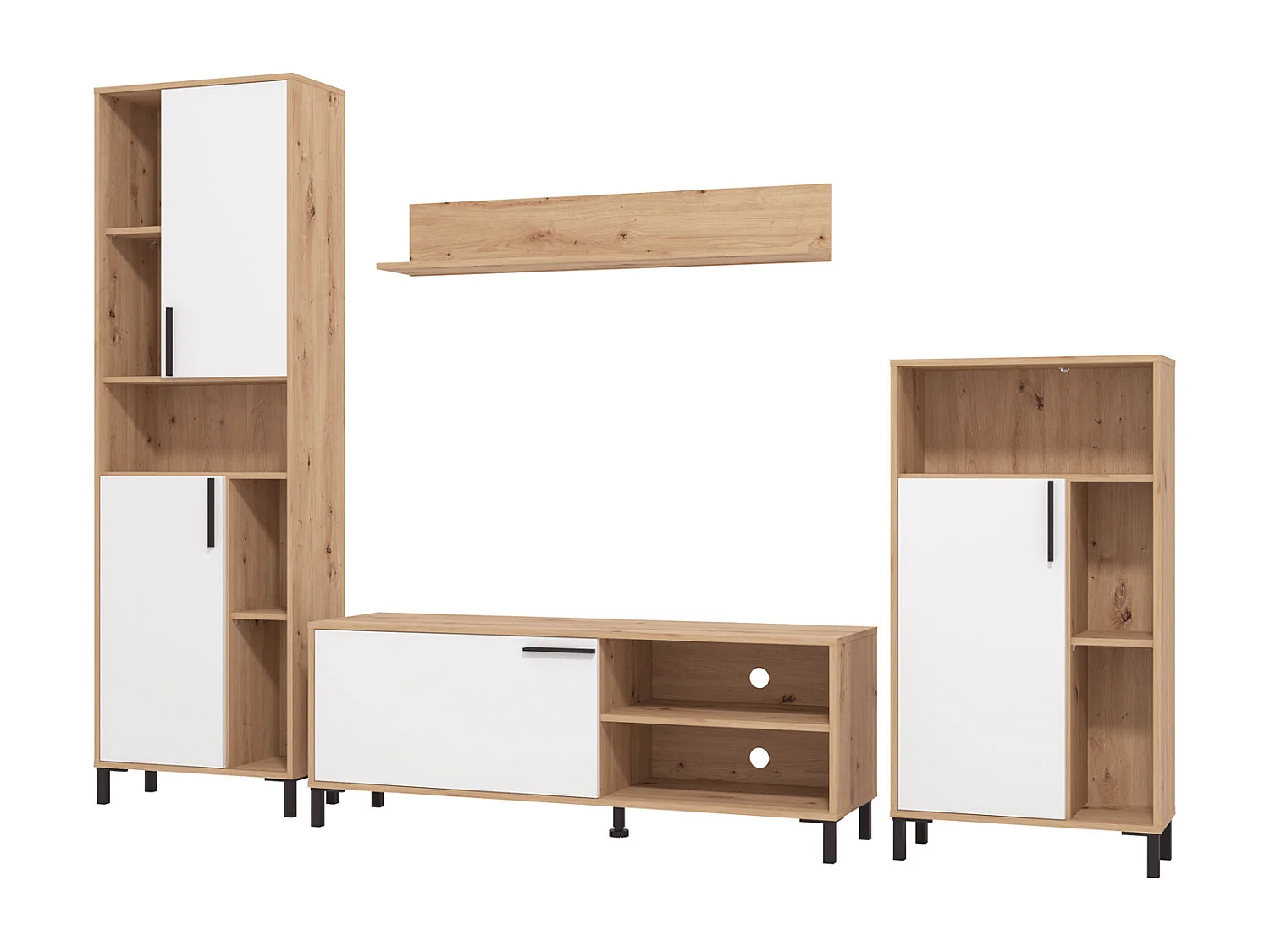Meuble de séjour 61x192,5x28 cm naturel blanc Meuble de séjour moderne 4 parties armoire murale bois chêne blanc meuble TV avec rangement centre de divertissement