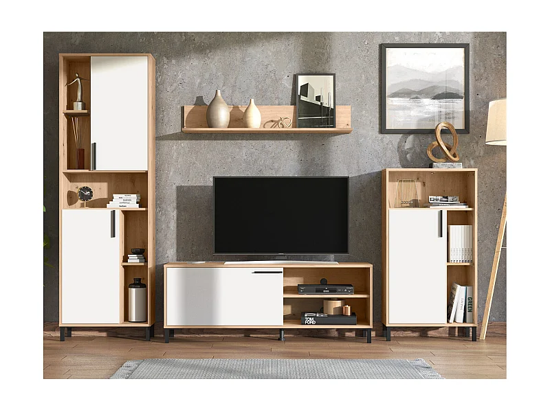 Meuble de séjour 61x192,5x28 cm naturel blanc Meuble de séjour moderne 4 parties armoire murale bois chêne blanc meuble TV avec rangement centre de divertissement