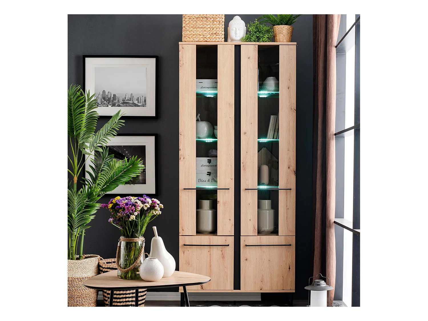 Ensemble de salon 84.5x193x35 cm, 170x54x42 cm, 137.5x24x21 cm, 84.5x153x35 cm Naturel et Noir Style Industriel