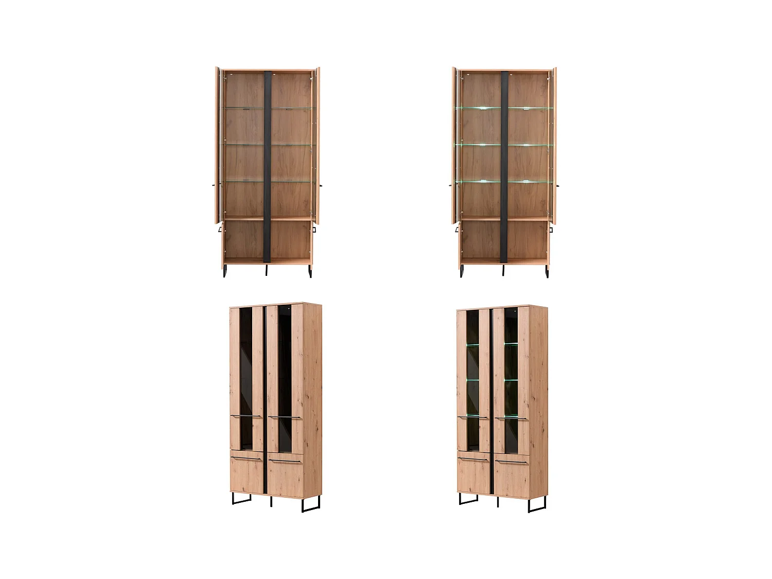 Ensemble de salon 84.5x193x35 cm, 170x54x42 cm, 137.5x24x21 cm, 84.5x153x35 cm Naturel et Noir Style Industriel