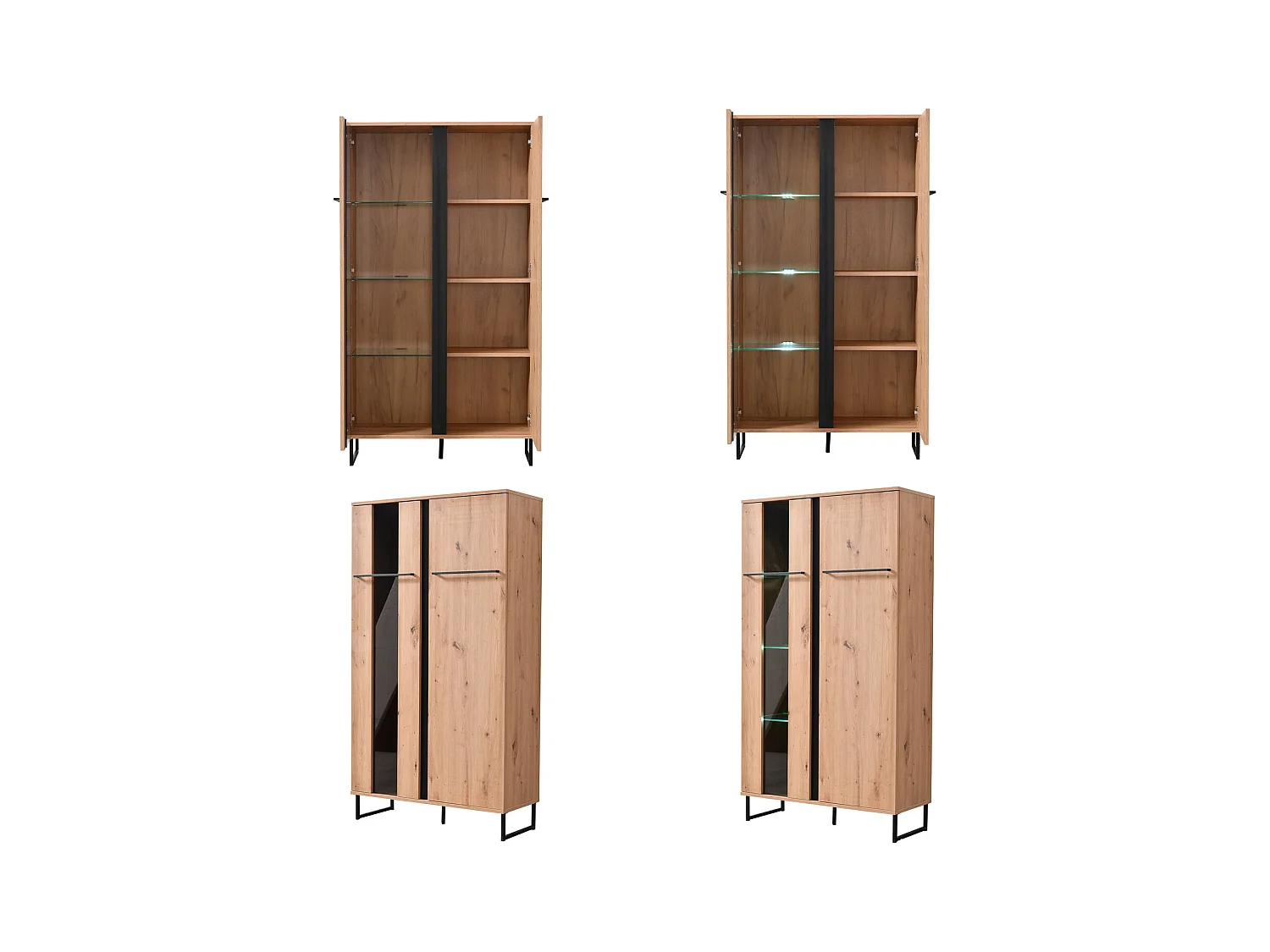 Ensemble de salon 84.5x193x35 cm, 170x54x42 cm, 137.5x24x21 cm, 84.5x153x35 cm Naturel et Noir Style Industriel