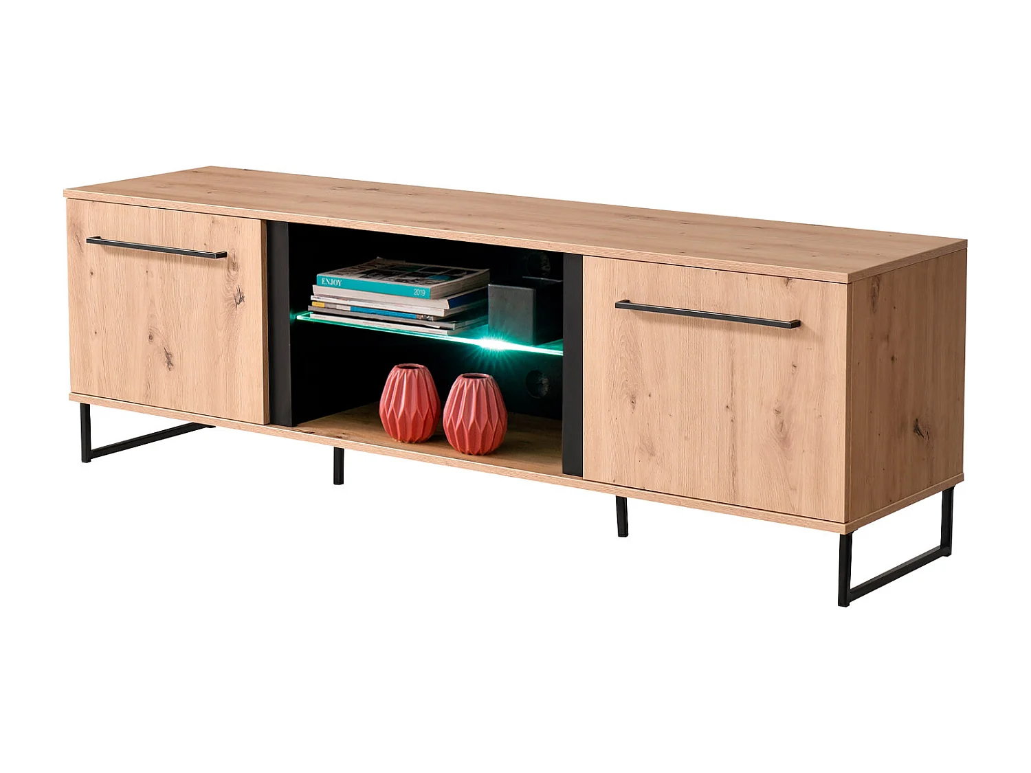 Zestaw mebli do salonu 84,5x193x35 cm, 170x54x42 cm, 137,5x24x21 cm, 84,5x153x35 cm, naturalny i czarny, styl industrialny